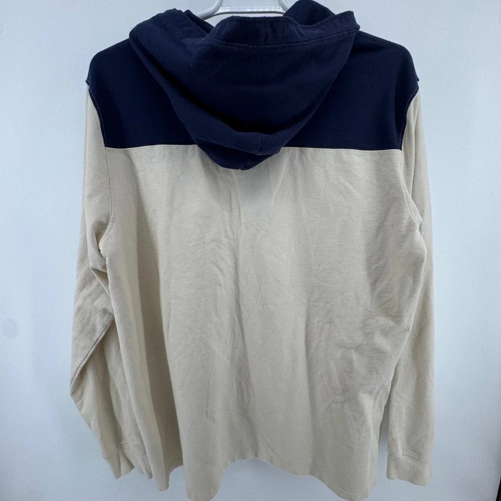 True Religion Henley Hoodie Mens XXXL Navy Cream Colorblock Horseshoe Logo